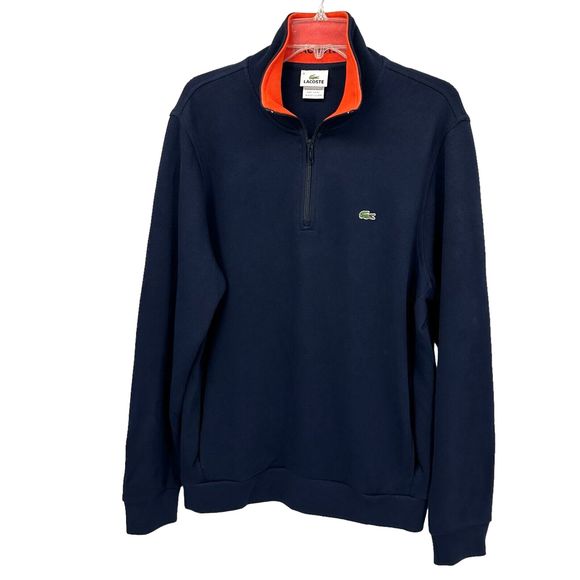 Lacoste Mens 1/4 Zip Pullover Sweater Size 6 XL Dark Blue Knit Cotton Mock Neck - Picture 1 of 15